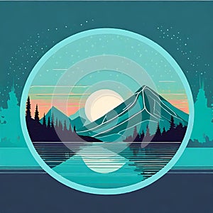 Futuristic Mountain Logo With Moon Circle