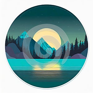 Futuristic Mountain Logo With Moon Circle