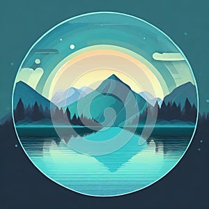 Futuristic Mountain Logo With Moon Circle