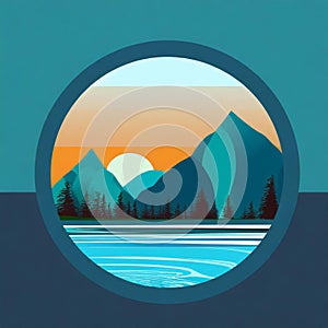 Futuristic Mountain Logo With Moon Circle