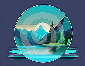 Futuristic Mountain Logo With Moon Circle