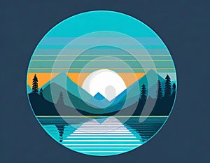 Futuristic Mountain Logo With Moon Circle