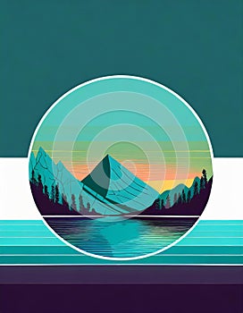 Futuristic Mountain Logo With Moon Circle