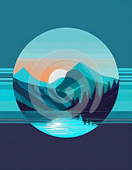 Futuristic Mountain Logo With Moon Circle