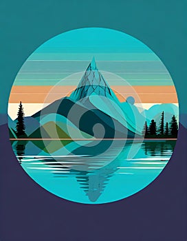 Futuristic Mountain Logo With Moon Circle