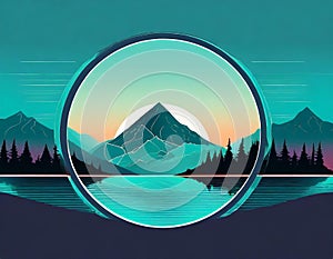 Futuristic Mountain Logo With Moon Circle