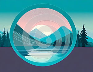 Futuristic Mountain Logo With Moon Circle