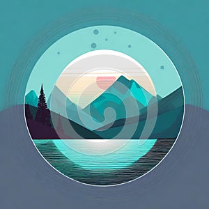 Futuristic Mountain Logo With Moon Circle