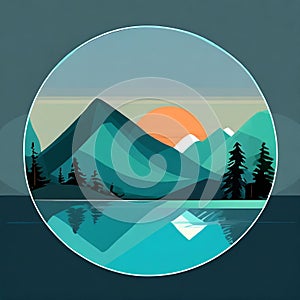 Futuristic Mountain Logo With Moon Circle