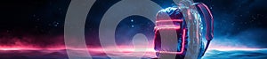 Futuristic Neon Backpack in Space-like Environment
