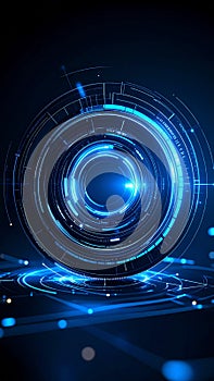 Futuristic Neon Blue Digital Interface Concentric Circle HUD Element Abstract Background