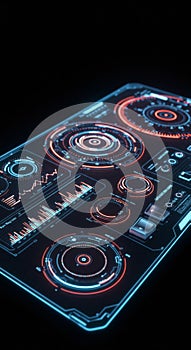Futuristic Neon Blue Red Digital Interface