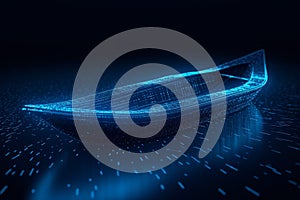 Futuristic neon boat. Generate Ai