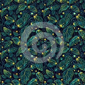 Futuristic Neon Botanical Circuit Pattern for Large Area Prints â Seamless and High-Resolution photo