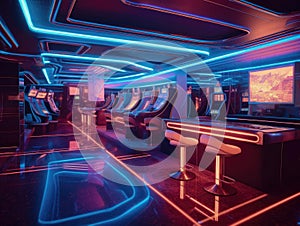 Futuristic neon casino with holographic slot machines