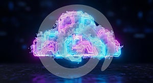 Futuristic neon cloud computing tech abstract digital data network concept
