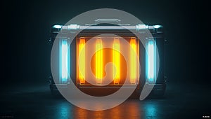 Futuristic neon energy core with blue and orange lights