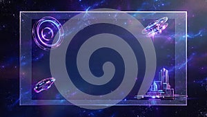 Futuristic neon glowing rectangle frame