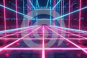 Futuristic Neon Grid Background, Cyberpunk Concept