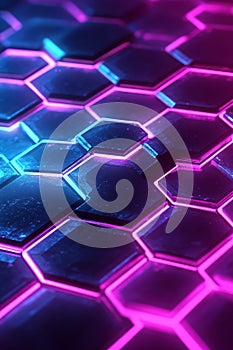 Futuristic Neon Hexagonal Pattern with Vibrant Blue and Pink Lighting