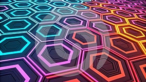 Futuristic Neon Hexagons: A Digital Glow Grid