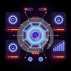 Futuristic Neon HUD Style Interface Panels