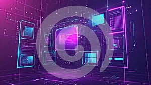 Digital network interface displaying data and technological connections