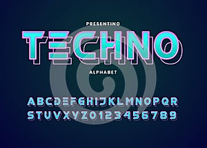 Futuristic neon light custom font alphabet style.