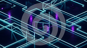 Futuristic Neon Light Grid on Reflective Surface