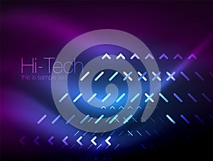 Futuristic neon lights on dark background, digital abstract techno backgrounds