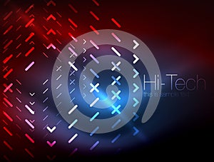 Futuristic neon lights on dark background, digital abstract techno backgrounds