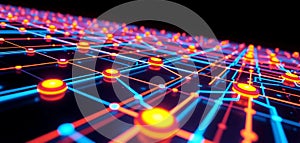 Futuristic Neon Network Grid