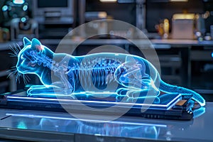 Futuristic Neon X Ray Visualization of Feline Anatomy on High Tech Display in Laboratory Setting