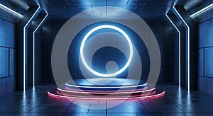 Futuristic Neon Stage with Glowing Circle