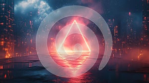 Futuristic Neon Triangle with Glowing Lights in a Dark Setting