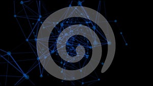 Futuristic network background - abstract dots and lines on black. Irregular structure of connected points. Science theme -