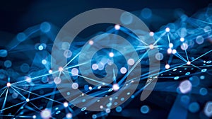 Futuristic Network Connection Background, Data Nodes And Binary Code Visualization