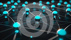 Futuristic Network Connection: Glowing Nodes & Dark Background. Cyberpunk Tech, AI, And Blockchain Concept