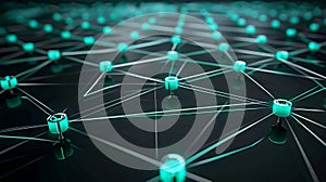 Futuristic Network Connection: Interlinked Nodes For Blockchain, AI, And Data Science. Tech Concept