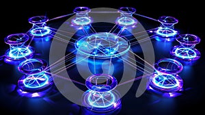 Futuristic Network Connection Nodes, AI Data Structure Concept, Glow