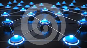 Futuristic Network Connection, Technology Background, Blockchain Nodes, Artificial Intelligence, Neural Network, Data Transmission