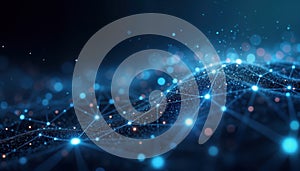 Futuristic network connections form dynamic structure. Complex web of data points, lines. Abstract representation of information