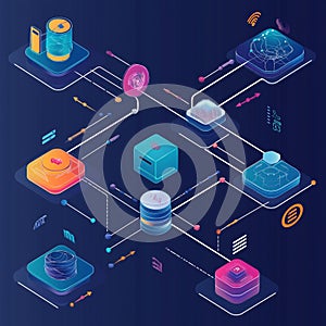 Futuristic network of data servers and cloud computing connections