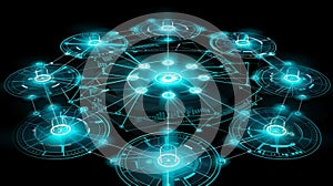 Futuristic Network: Glowing Blue Tech Node Connections On Black Background