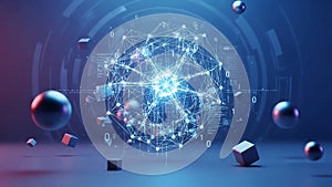 Futuristic Network Visualization with Binary Code and 3D Objects