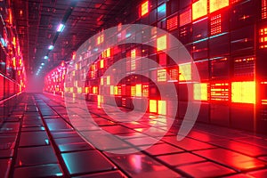 Futuristic neural link matrix abstract digital technology background in 3d visualization