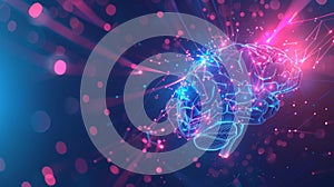 Futuristic Neural Network Brain Visualization, Generative AI