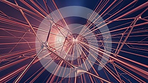 Futuristic neural network structure with glowing interconnected nodes and abstract data flow