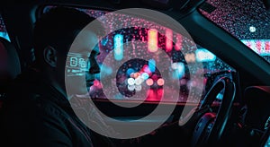 Futuristic Night Drive with Augmented Reality Interface