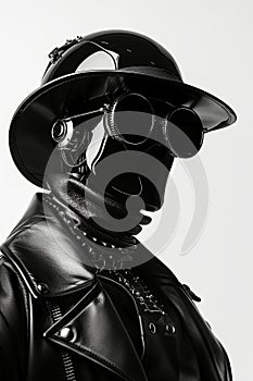 Futuristic Noir Robot in Stylish Hat and Sunglasses on a Monochrome Background